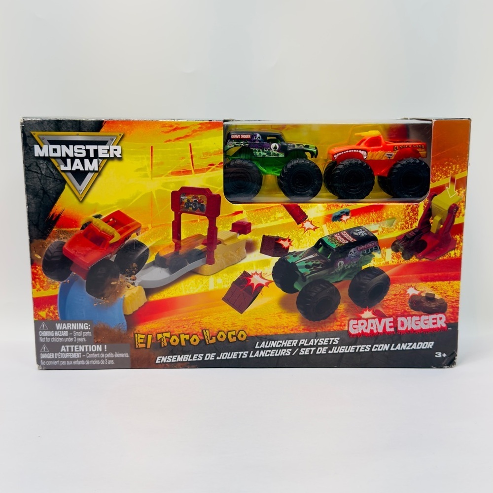 Monster Jam Launcher Trucks El Toro Loco & Grave Digger Playset Spin Master - Picture 2 of 10